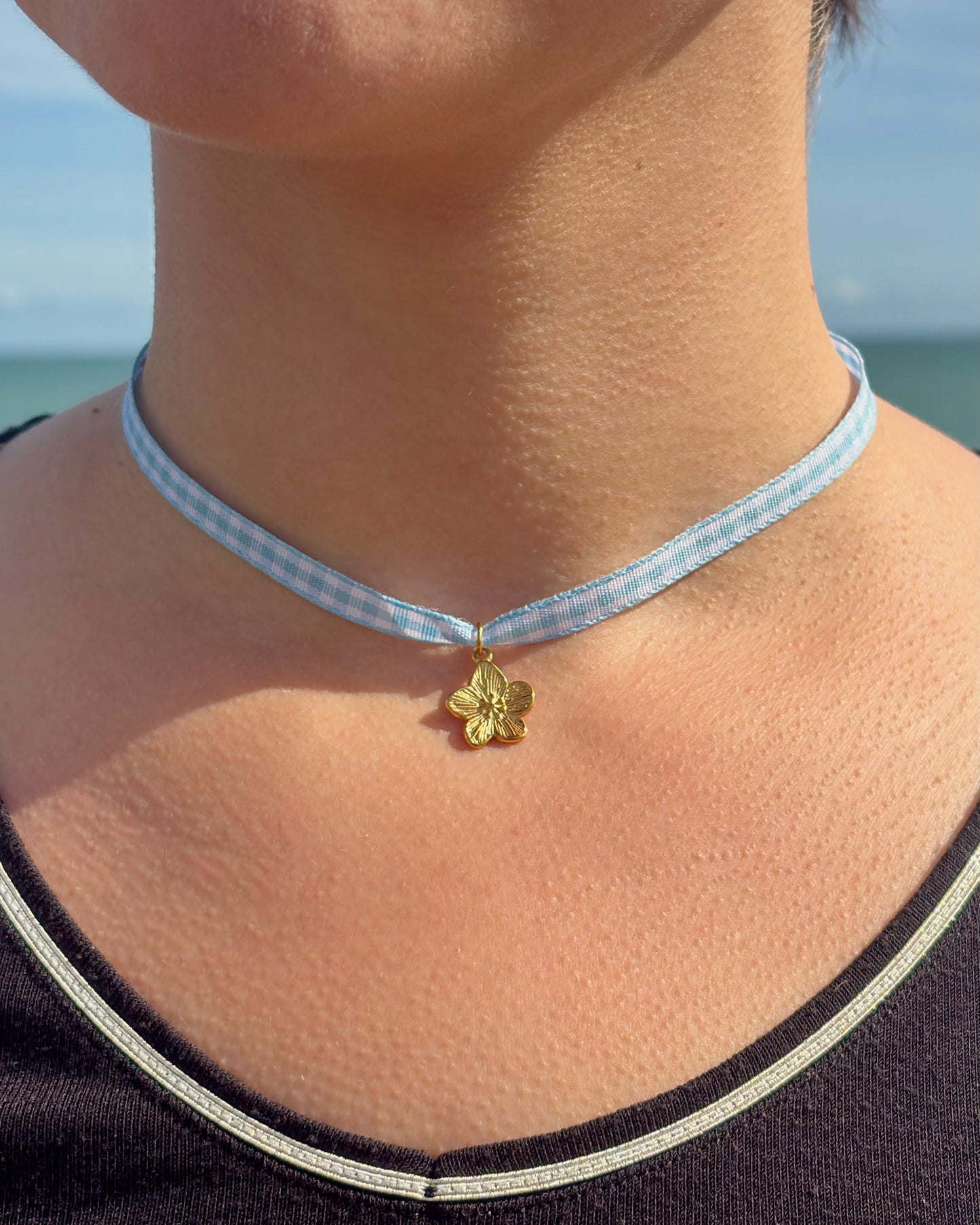 Le collier Vichy - bleu ciel