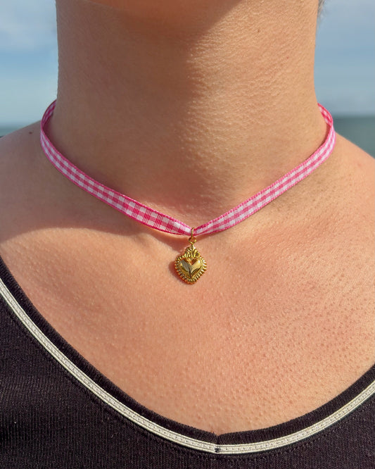 Le collier Vichy - rose dahlia