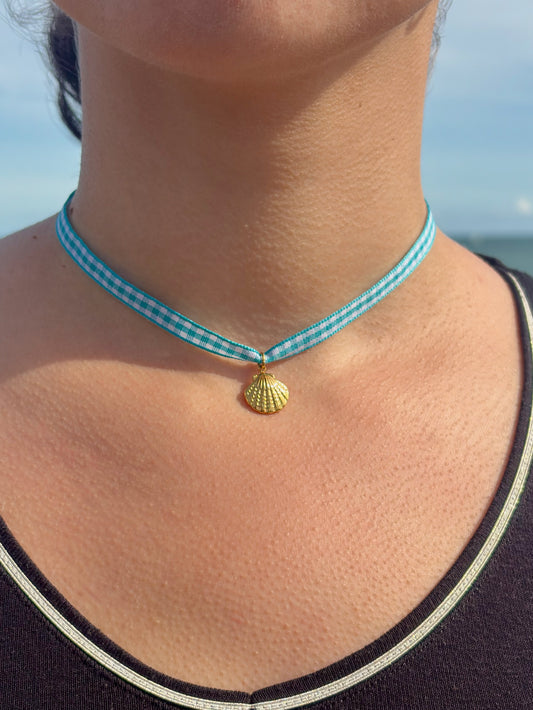 Le collier Vichy - bleu horizon